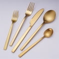 thumbnail image 7 of Scheam 5 Pcs Matte Satin Finish Flatware,Stainless Steel Knives Forks and Spoons Set,Mirror Polished Tableware for Home Kitchen Restaurant, Dishwasher Safe (Gold), 7 of 7