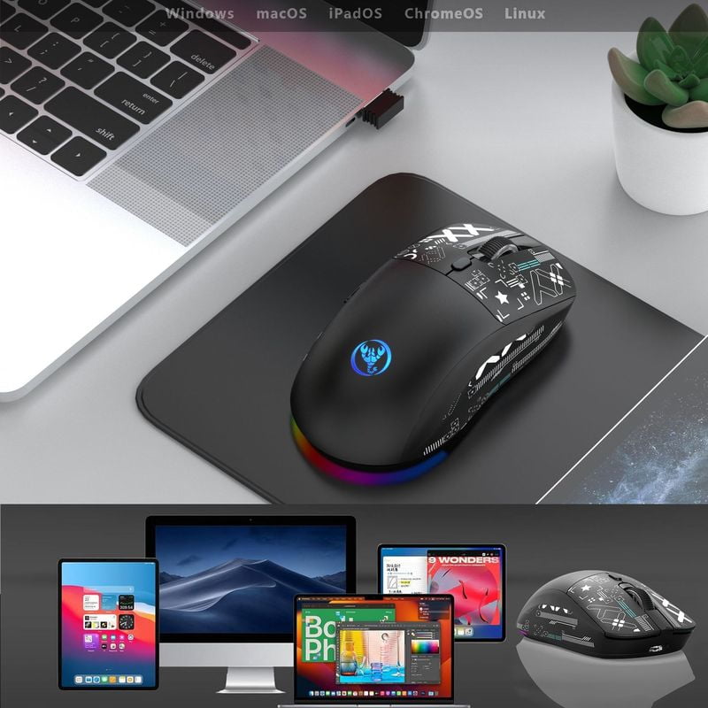 3 Modes Bluetooth Gaming Mouse Rechargeable 2.4G USB Wireless RGB Backlight Mouse for iPad Tablet Laptop Computer