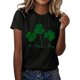 thumbnail image 1 of Women's St. Patrick's Day Clover Graphic T-Shirt - Casual Black Crew Neck Top with Green Shamrock Print, Soft Short Sleeve, 1 of 6