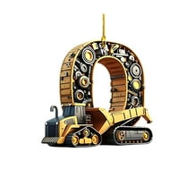 geerera Construction Vehicle Letter Ornament, 2D Flat Acrylic Excavator Decor, Personalized Christmas Ornament, for Tree Trimming, Construction Themes, Gift Giving