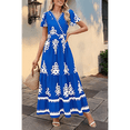 thumbnail image 4 of Vestido de Corta con Cuello en V, Estampado Floral, Bolsillos y Mangas Acampanadas, Azul M, 4 of 7