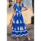 thumbnail image 4 of Vestido de Corta con Cuello en V, Estampado Floral, Bolsillos y Mangas Acampanadas, Azul M, 4 of 7
