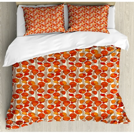 Floral King Size Duvet Cover Set Art Nouveau Style Poppy Flowers