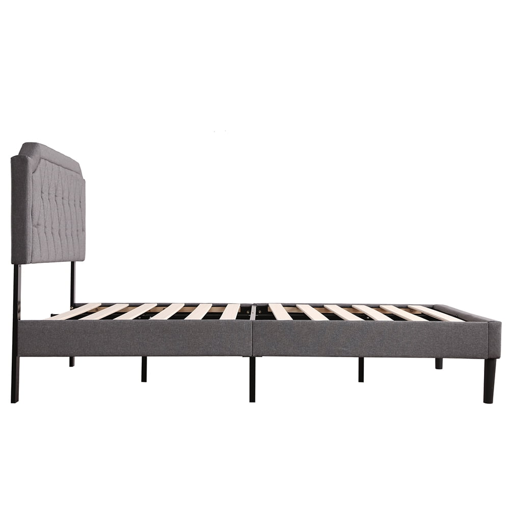 Private Jungle Full Slatted Bed Frame, Cotton and Linen Soft-Packed Bed with Adjustable Headboard, Full Private Jungle Full Slatted Bed Frame, Cotton and Linen Soft-Packed Bed with Adjustable Headboard, Full