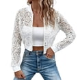 thumbnail image 2 of Idoravan Womens Lace Jacket Womens Cropped Lace Jacket Fashion Women Casual Zipper Lace Solid Long Sleeve Short Jacket Coat, 2 of 7