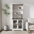 thumbnail image 4 of 72" Tall Bookcase, White and Brown Design Large Floor Standing Bookshelf, 5 Tier Shelves with Door Storage Cabinet for Living Room Hallway Kitchen Home Office Bedroom, with Glass Door - 5 Tier, 4 of 5