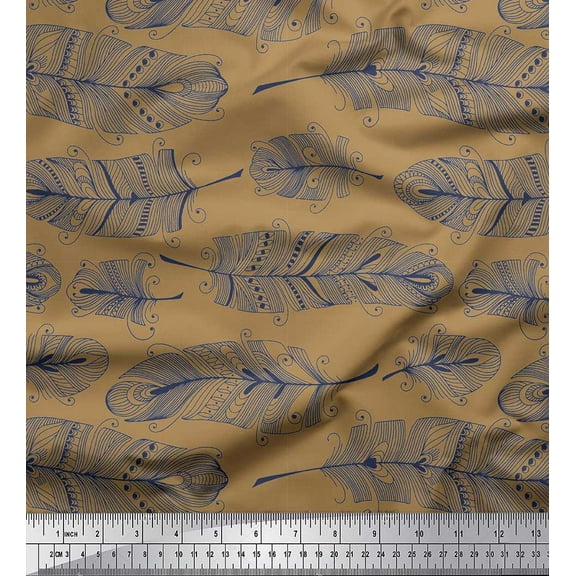 Soimoi Brown Cotton Duck Fabric Tribal Feather Decor Fabric Printed Yard 42 Inch Wide