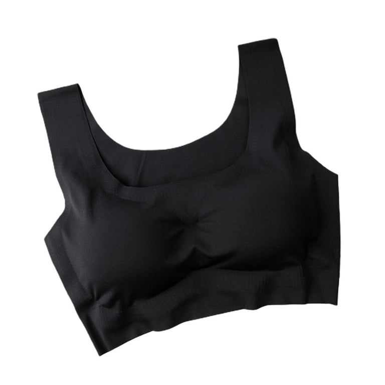 harmtty Sports Brassiere Seamless No Buckle Female Soft No Underwire Push Up  Vest Bra for Daily Wear,Black,S 
