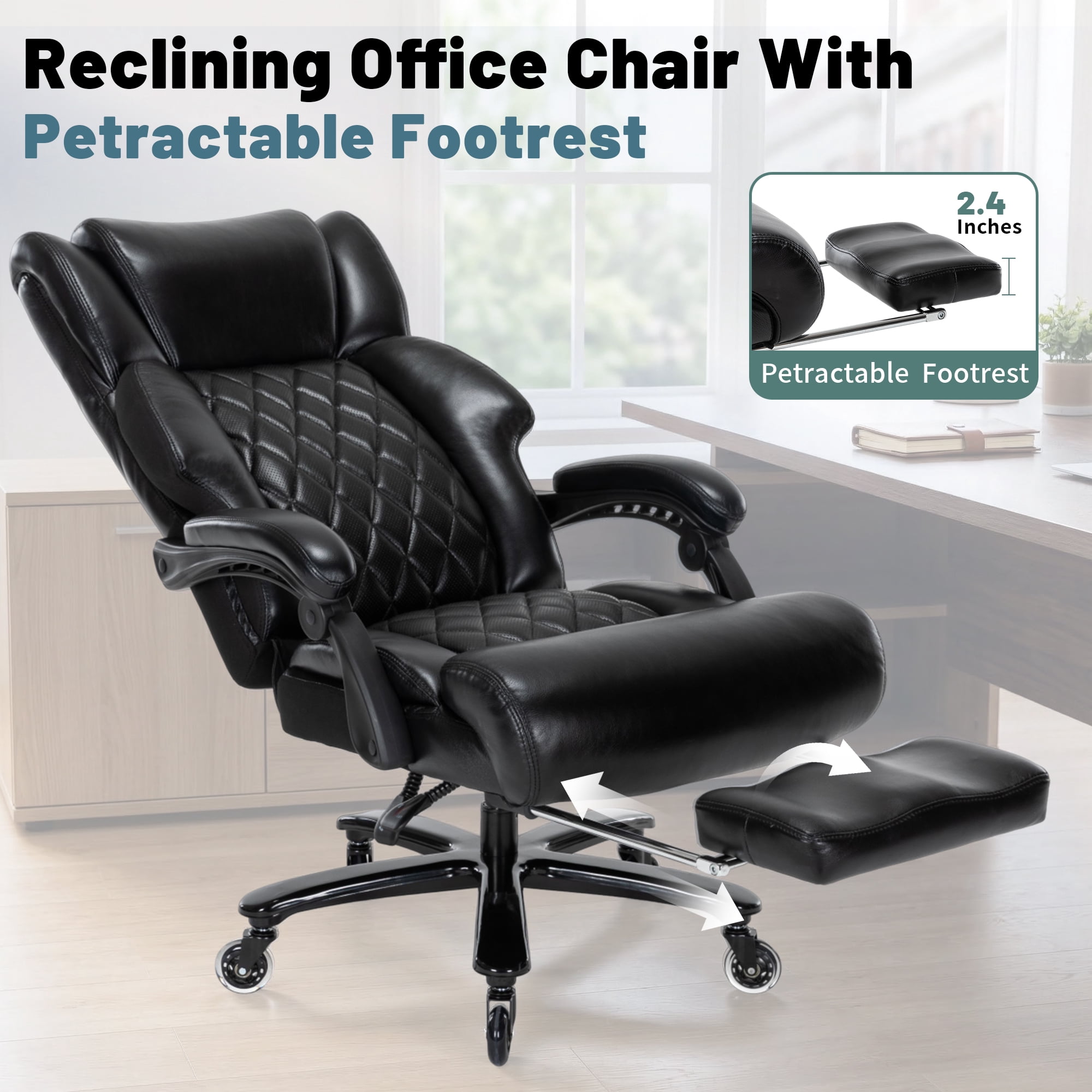 Big and Tall Office Chair 800 lb Capacity, Extra Wide Seat, Reclining Ergonomic Chair with Footrest for All Day Comfort