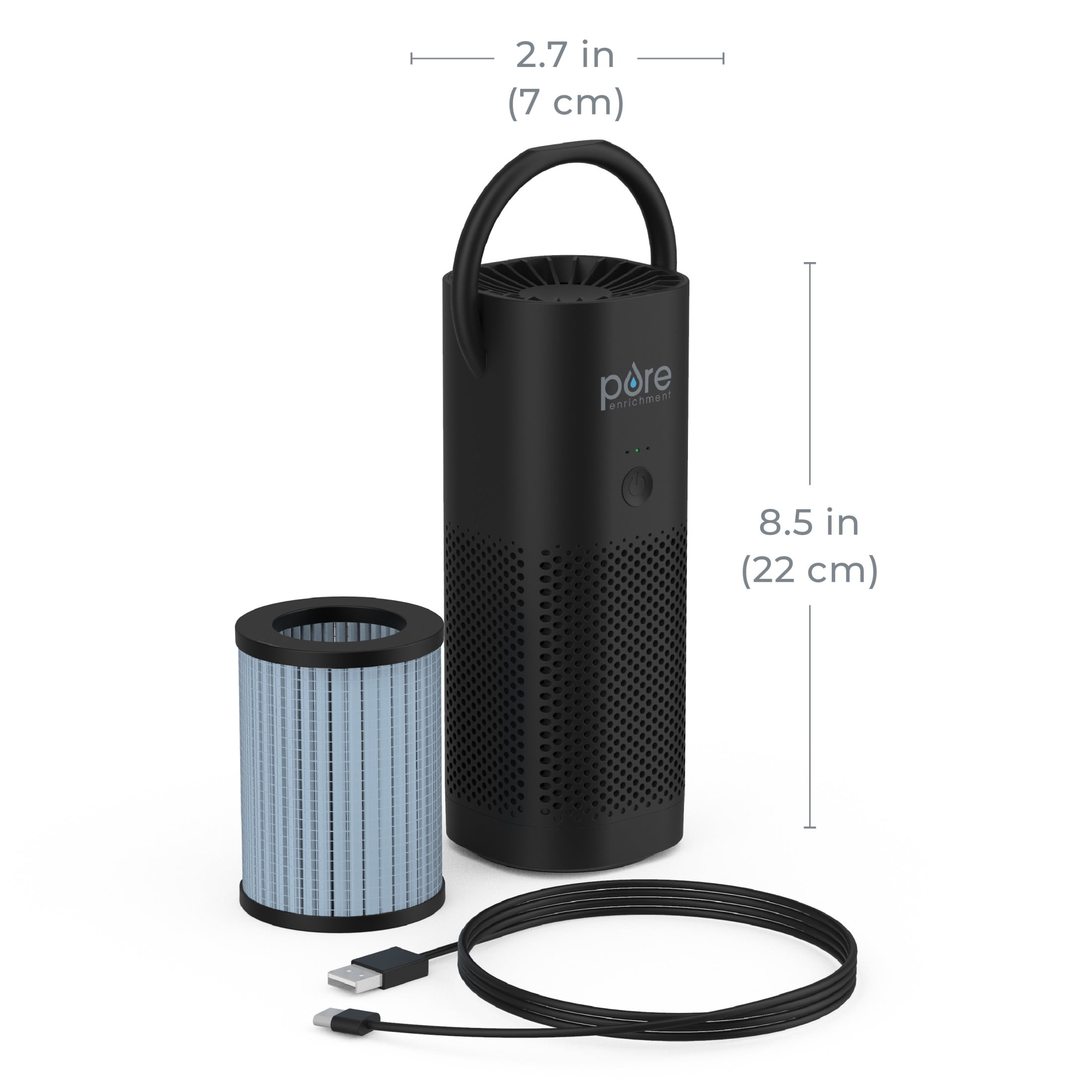 Pure Enrichment PureZone Mini Portable Air Purifier - Cordless True HEPA Filter Cleans Air & Eliminates 99.97% of Dust, Odors, & Allergens Close to You - Cars, School, & Office (Black)