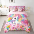 thumbnail image 2 of Manfei Cute Cartoon Unicorn 7 Pieces Bedding Comforter Set,Colorful Rainbow Candy Full Bedding Set,Kawaii Daisy Flower Fitted Sheet Flat Sheet For Girl,Microfiber Bedroom Decor Reversible, 2 of 8