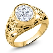 Gem Stone King 18K Yellow Gold Plated Silver Men's Solitaire Ring Oval Moissanite (5.15 Cttw)
