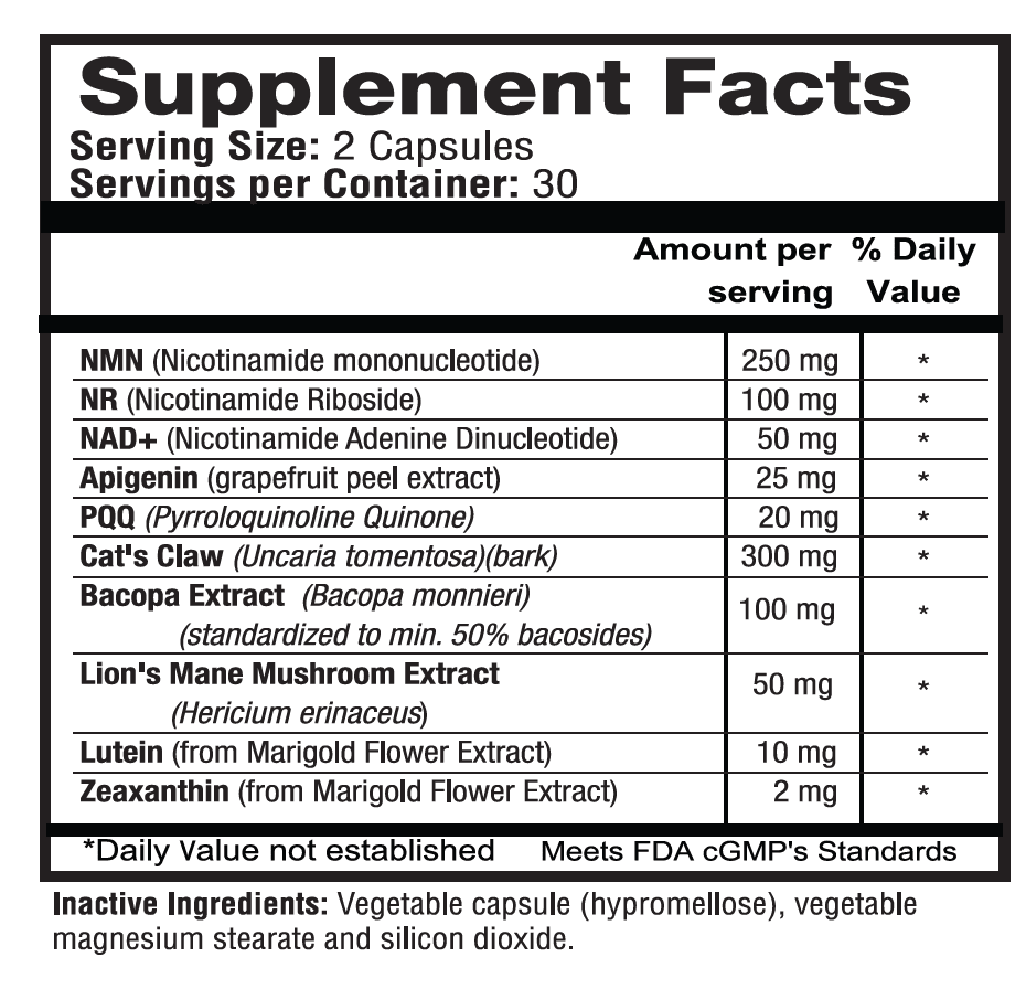 1LIFESCIENCE NAD+LONGEITY Cognition & Vision Support 60 Veggie Caps
