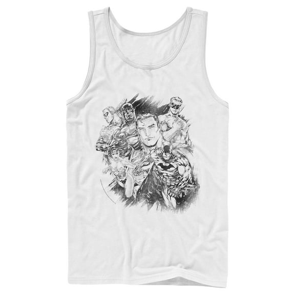 Men's Justice League Hero Sketch Collage  Tank Top White Large