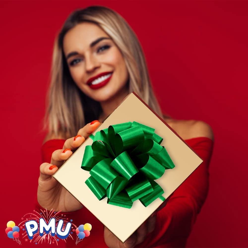 PMU Pom-Pom Pull-Apart - Pull Out Bows for Wedding, Birthdays & Anniversaries - Ribbon Bows for Flowers & Basket Decoration - Large Bow for Gift Wrapping - Emerald Green 5 Inch 20 Loops (50/pkg) Pkg/1