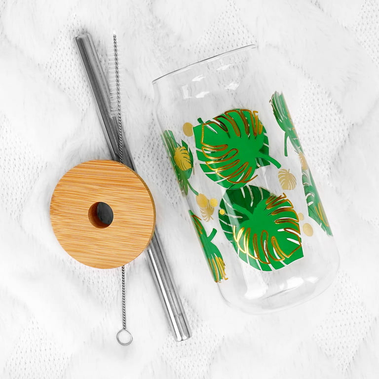 DARCKLE 20 Pack Beer Can with Bamboo Lids and Glass Straws  16oz Clear Drinking Glass Tumbler Can Shaped Glass Cups Reusable Cute Class  Jars for Iced Coffe Cup Cocktail Soda