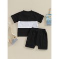thumbnail image 5 of FEORJGP Toddler Baby Boys Shorts Set Infant Summer Outfit Short Sleeve T-shirt Contrast Color Shirt Crew Neck Tops with Elastic Waist Drawstring Shorts Kids Casual Daily Clothes, 5 of 9