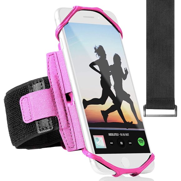 360° Rotatable Sports Running Armband for iPhone XR, XS Max, 8, 8 Plus, 7, 6, Samsung Galaxy A8, S9, S8, S6 Edge, Note, LG; Cell Phone Arm Holder for Men & Women with Free Extender Strap (Pink) Pink