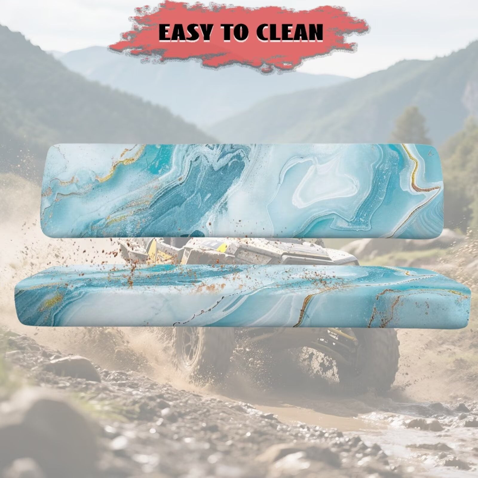 Uorisanigo UTV Front Bench Seat Cover Scratch-Proof Blue Marble Print Mule Seat Cover Suitable for Kawasaki Mule 4010 4x4 2009-2025 All Season Weather Proof Covers, UTV Accessories