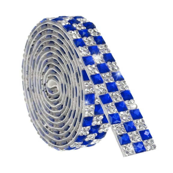 1 Yard Rhinestone Ribbon, 4mm x 4mm Self-Adhesive Crystal Rhinestone Strips, for Clothing DIY Wedding Party Supplies Dark Blue