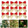 thumbnail image 3 of 12 Pcs Christmas Tree Bows, Xmas Tree Ribbons Glitter Bow,Mini Ribbon Bows Ornaments for Christmas Tree, Christmas Wreath, Gift Decoration(Gold&Red), 3 of 5