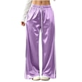 thumbnail image 3 of Kojanyu Women's Satin Wide Leg Drawstring Sweatpants Elastic High Waist Loose Pants Casual Lounge Trousers with Side Pockets, 3 of 8