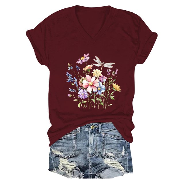 WZXFASHION T-shirt Décontracté à Manches Courtes pour Femmes, Col en V, Fête de l'Indépendance, 50 % de Réduction, Liquidation