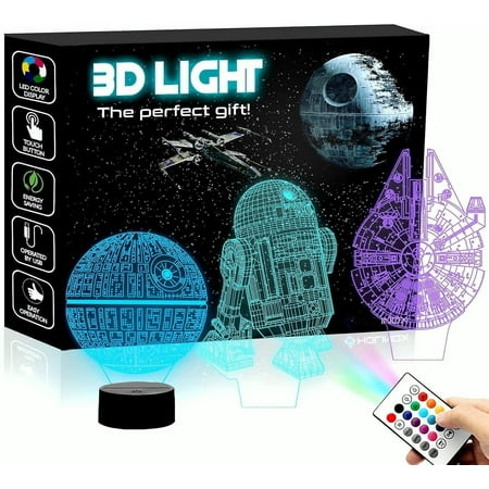 

Set Of 3 Night Light - 3d Night Lamp With Three Patterns & Remote Control & 16 Dimmable Led Colors Christmas Gifts Room Decoration Compatible With