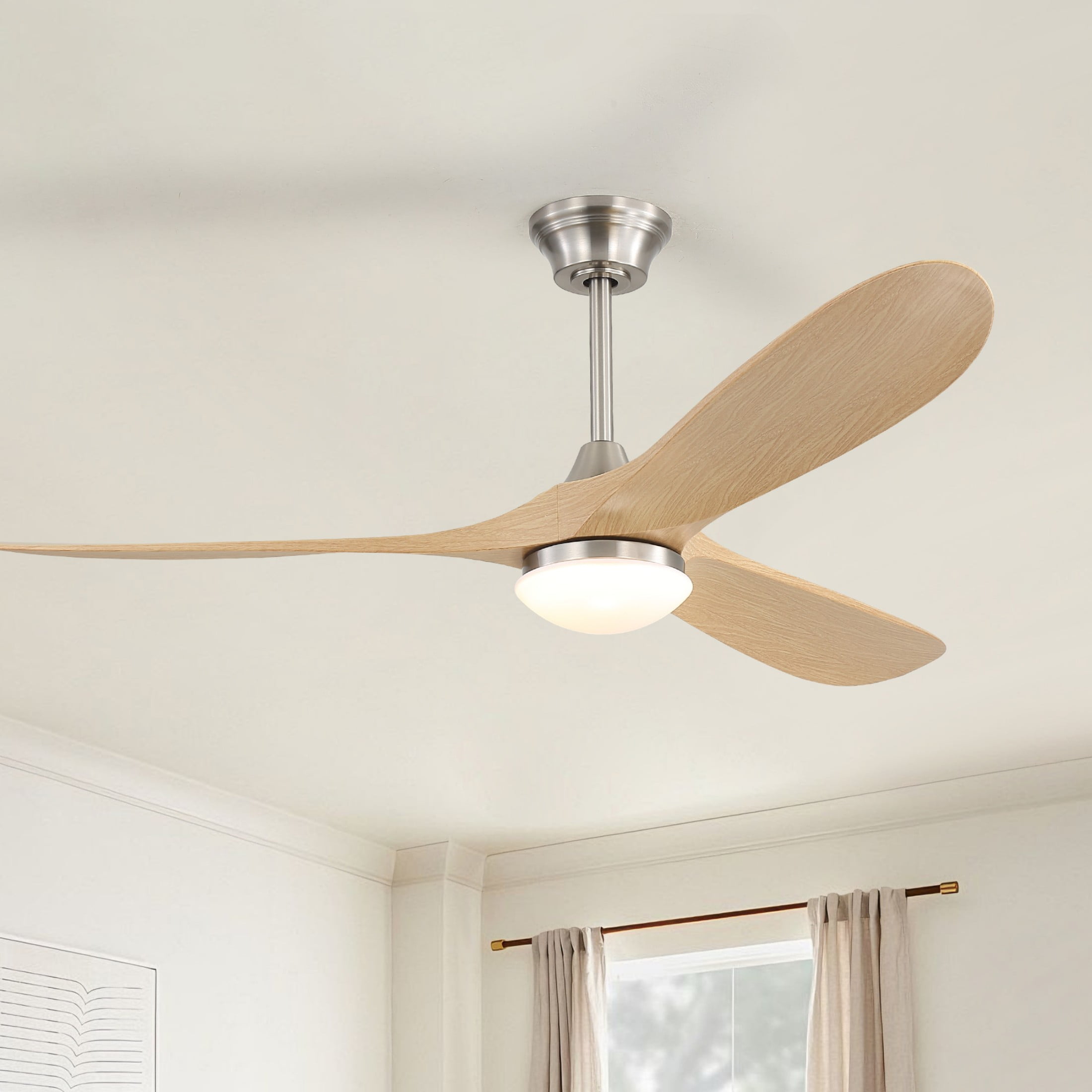 Sofucor 60 Inch Ceiling Fans with Light Compatible with Alexa/Google/App 3 Blades Reversible DC Motor Timer for Kitchen Bedroom Living Room Dining Room Farmhouse (burlywood)