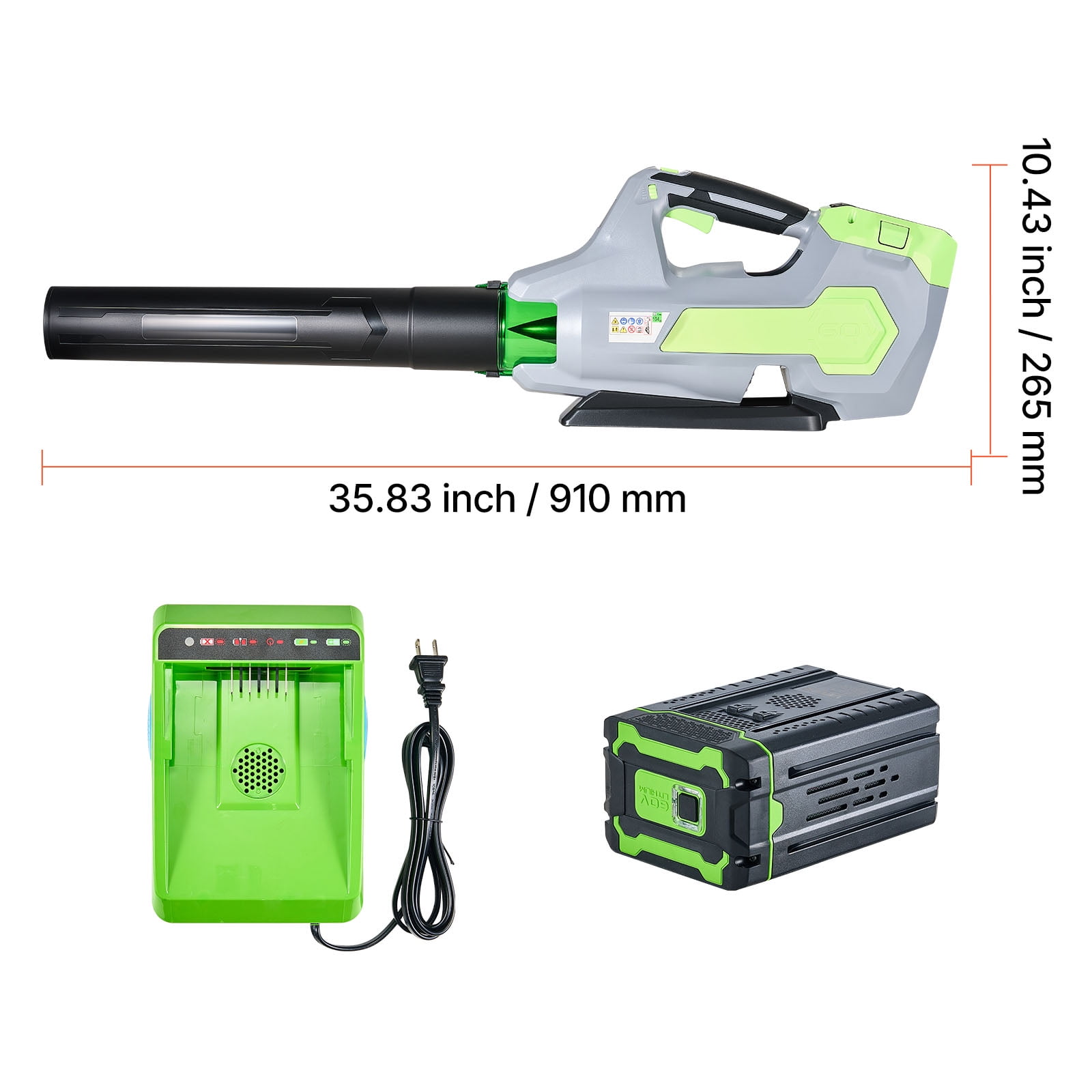 KFFKFF Cordless Leaf Blower, 60V Electric Leaf Blower with 5.0Ah Battery, Quick Charging, Low Noise, 3-Speed Settings, 650 CFM/125 MPH Lightweight Design for Leaves and Lawn Maintenance