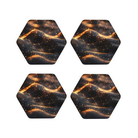 

Fuzoiu Abstract Glowing Wave Pattern Print Leather Coasters Set Drink Coasters Set of 4 for Tabletop Protection Durable PVC Coasters Home Décor and Housewarming Gift-Hexagon