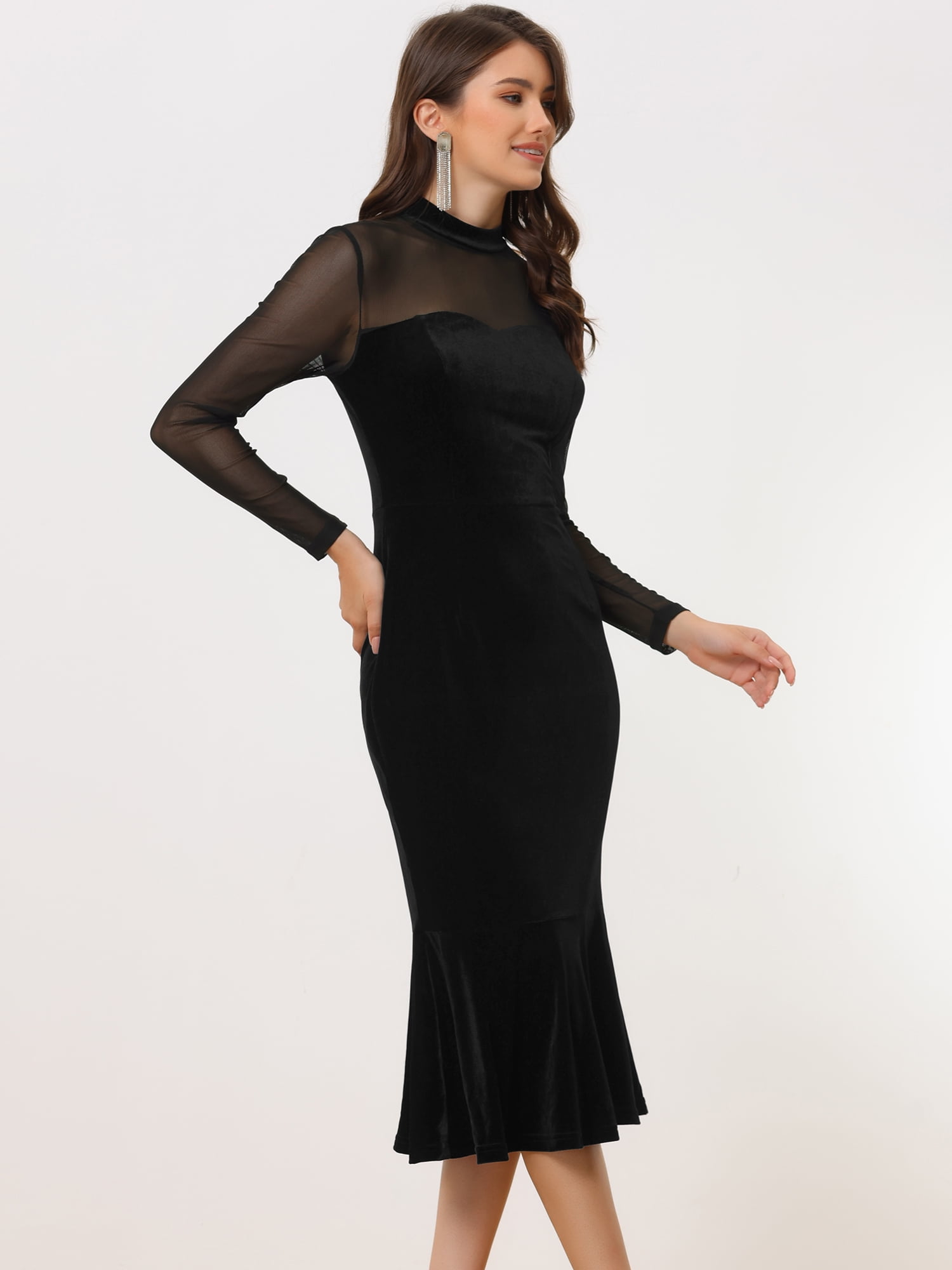 DARING DIVA Elegant Velvet Sheer Mesh Cocktail Dress XS Black