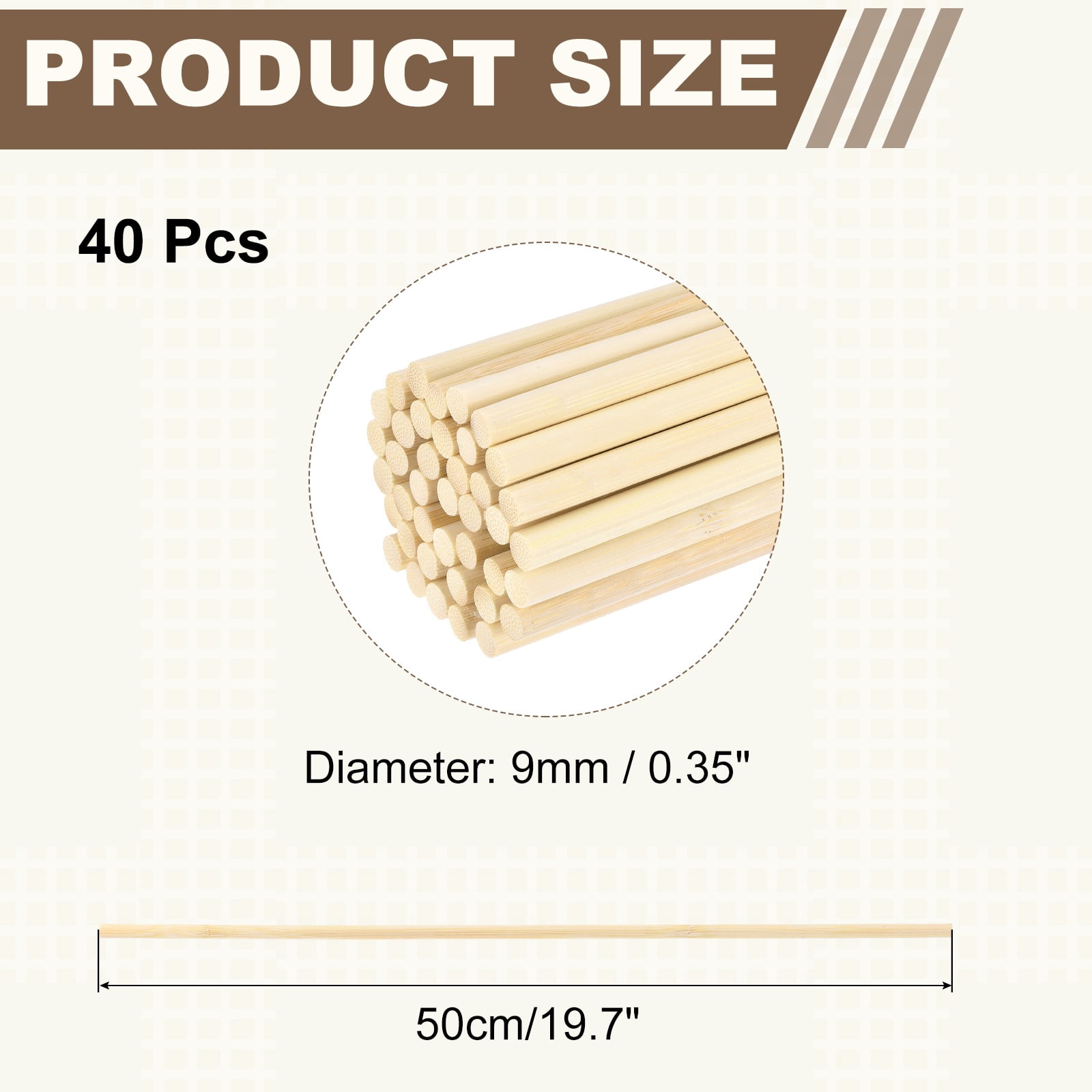 Uxcell 40Pcs Wooden Dowel Rods, 11/32 x 19.7 Inch Round Dowel Rod Wood Sticks Bamboo Stick for Arts Crafts Photo Booth Props DIY Building Model