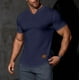 thumbnail image 1 of pstuiky camisetas camisas para hombre, Camisa informal de manga corta con cuello en V y textura vertical de color liso para hombre camisetas de hombre m, 1 of 9