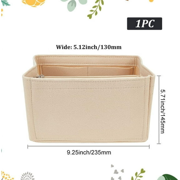 Felt Handbag Organizer Insert Felt Zipper Tote Bag Insert Rectangle Purse Organizer Bag In Bag Multiple Compartments Bag Insert Interior Shaper 6.1x9.2x5.1 Inch Beige
