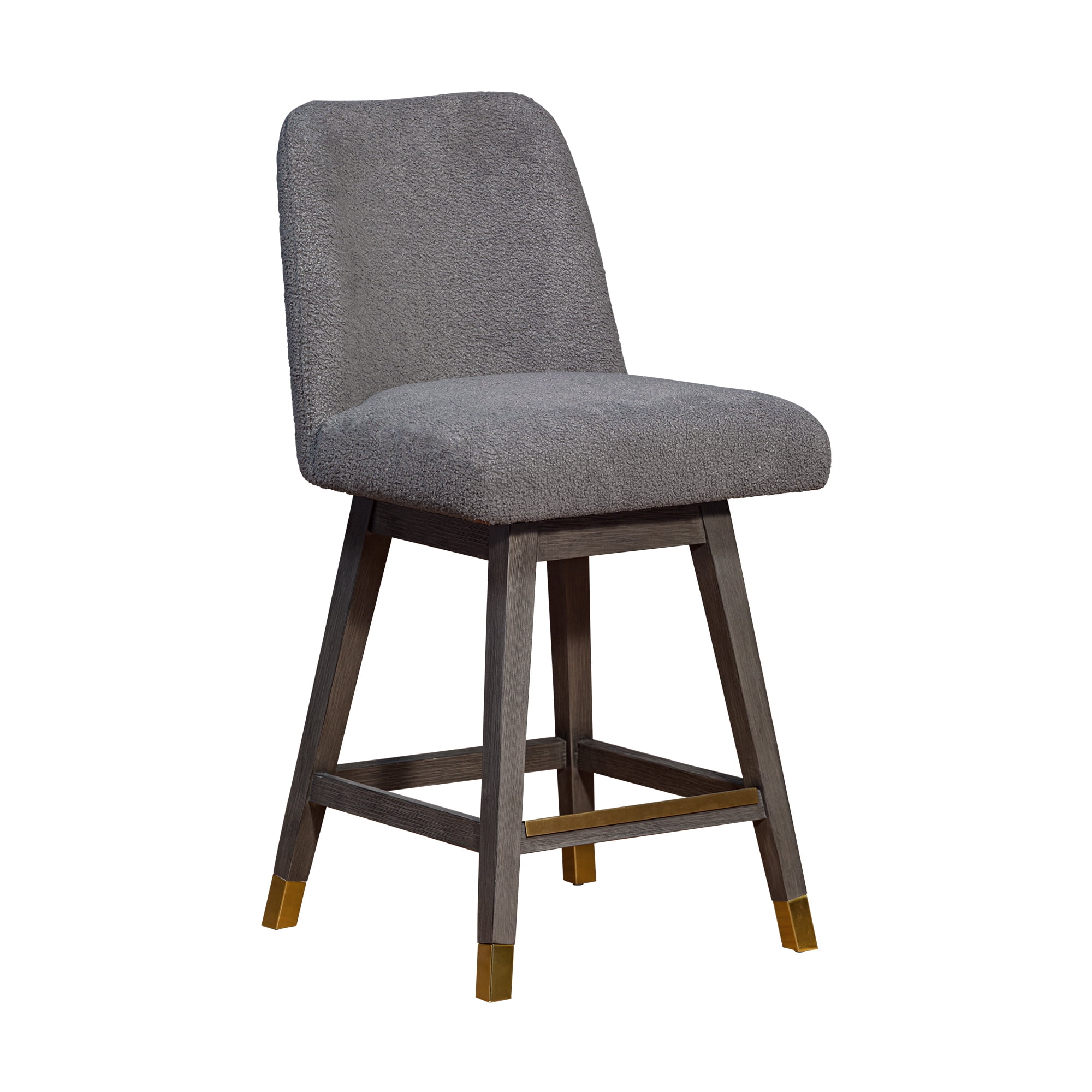 Amelia Swivel Counter Stool in Gray Oak Wood Finish with Gray Boucle Fabric - Set of 3