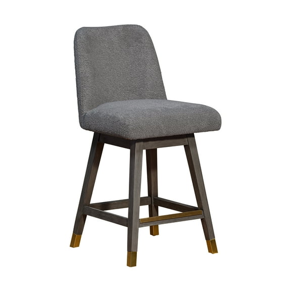 Armen Living Indoor Amalie Swivel Counter Stool in Gray Oak Wood Finish with Gray Boucle Fabric