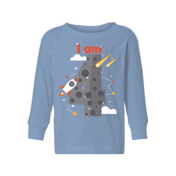 Awkward Styles Fourth Birthday Baby Toddler Long Sleeve Shirt Space 4th Birthday I am Four B-day Kids T-shirt for Boys Girls Cute Rocket Birthday Shirt 4 Years Old Looks Like