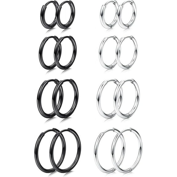 Knubmt 8 Pairs 316L Stainless Steel Hoop Earring Lightweight Earring Set Jewelry Gift for Women Men