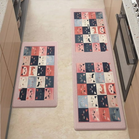 

Anti Fatigue Kitchen Mat Cat Flat Art Sets of 2 Kitchen Rugs Non Slip Cushioned Standing Mat for Sink Floor Laundry Office Desk Mid 17.3 x 29 + Ultra 17.3 x 70.8