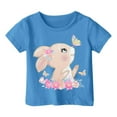 thumbnail image 2 of Tfken Tops For Girls Toddler Crew Neck Short Sleeve Rabbit Print Tee Daily Wear Breathable T-Shirts Blue Size 12-13 Years, 2 of 3