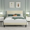 thumbnail image 3 of VECELO Full Size Platform Bed Frame with Adjustable Height Upholstered Headboard, Strong Wood Slat Support, No Box Spring Needed, Beige, 3 of 11