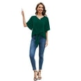 thumbnail image 3 of Uvplove Womens Tie Front Blouses V Neck Short Sleeve Chiffon Tops Dressy Casual Summer Shirts,Dark Green,US Size L, 3 of 10