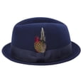 thumbnail image 2 of Montique Men's Navy Center Crease Stingy Snap Brim Hard Felt Fedora Hat H53, 2 of 4