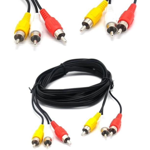 Cable compuesto de audio/video RCA de 10 pies para DVD/VCR/SAT, conectores amarillo/blanco/rojo, 3 machos a 3 machos