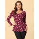 thumbnail image 3 of Camisa Peplum Estampada Con Cuello Redondo Y Mangas Largas De Leopardo Para Mujer Verde amarillo rojo M, 3 of 6