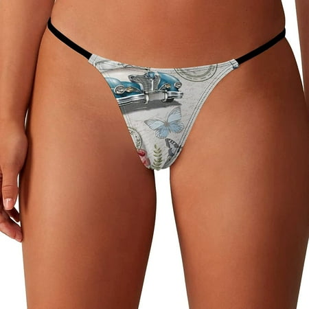

Paris Eiffel Tower Flower Butterfly Women s G-String Thongs Low Rise Hipster Underwear Stretch T-Back Panties