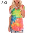 thumbnail image 1 of Qarigey Camiseta de mujer con cuello en V de manga corta Camiseta de mujer con cuello en V Top Tie Dye Blusa informal de verano Prendas para la parte del cuerpo Amarillo 3XL Qarigey AP003160-12, 1 of 6