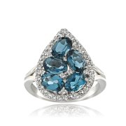 Glitzy Rocks Sterling Silver London Blue and White Topaz Teardrop Cluster Ring 8