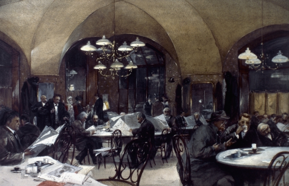 Volkel Cafe 1896 Nat The Cafe Griensteidl (Vienna) Oil On Canvas 1896 By Reinhold Volkel Rolled